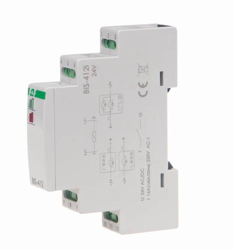 przekaźnik bistabilny grupowy 9÷30 V AC/DC, na szynę DIN, z przekaźnikiem inrush 160A/20ms
