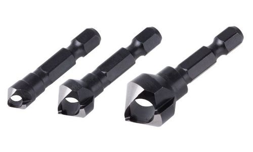 zestaw pogłębiaczy 8, 12, 16 mm Wolfcraft - z wyrzutnikiem, trzpień 6-kątny, Wolfcraft