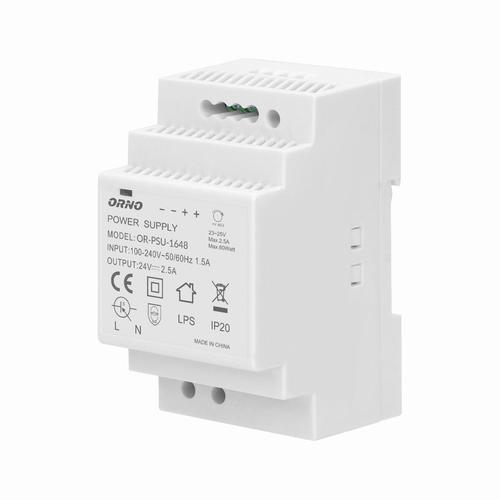 zasilacz na szynę DIN 24VDC, 2,5A, 60W, szerokość 3 moduły