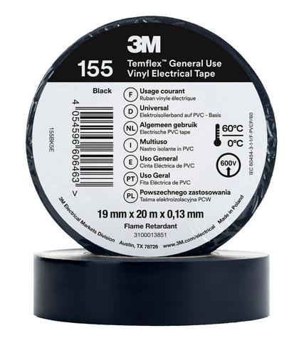 winylowa taśma elektroizolacyjna 3M™ Temflex™ 155, czarna, 19 mm x 20 m