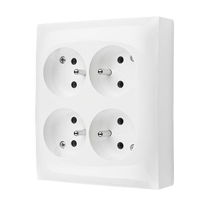 SIMON AQUACLICK WA-CGZN4xx-xx-11xx Gniazdo wtyczkowe natynkowe, 4-krotne z uziemieniem, IP20, 16A, 250V~, zaciski śrubowe;...