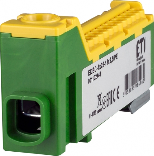 blok rozdzielczy 63A EDBC-1x25-13x2,5/PE (1x25mm2-13x2,5mm2) żółto-zielony