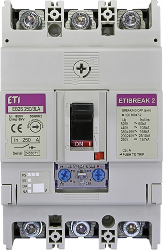 EB2S 250/3LA 250A 3p wyłącznik mocy 3P, 16kA, wyzw. TM (regul.termiczna i magnetyczna)