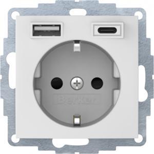 gniazdo SCHUKO B.3/B.7 z ładowarką USB A+C 2.4/3.0 A; samozaciski biały mat