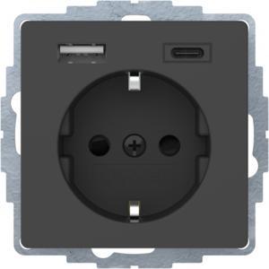 gniazdo SCHUKO z ładowarką USB A+C 2.4/3.0 A; Q.x samozaciski; antracyt aksamit