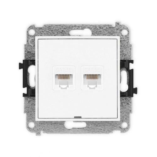 MINI mechanizm gniazda komputerowego podwójnego 2xRJ45, kat. 5e, 8-stykowy, bez pola opisowego biały mat