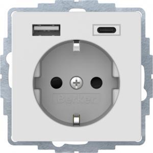 gniazdo SCHUKO z ładowarką USB A+C 2.4/3.0 A; samozaciski; biały aksamit
