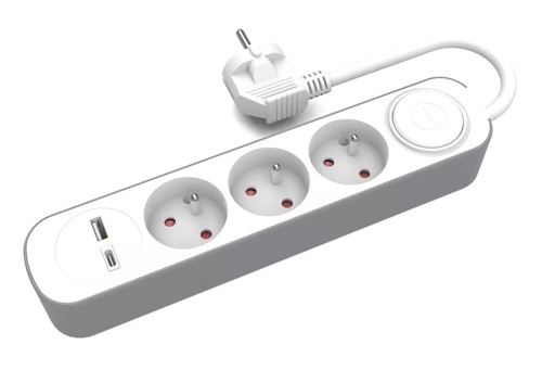 przedłużacz stały 3kr. gn. wtyczkowym i włącznikiem oraz gniazdami USB A, USB C, 1,5m PS-370WS+USBA+USBC/1,5 E