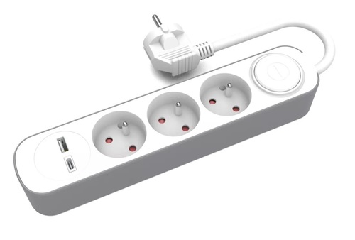 przedłużacz stały 3kr. gn. i włącznikiem wtyczkowym oraz gniazdami USB A, USB C, 3m PS-370WS+USBA+USBC/3 E