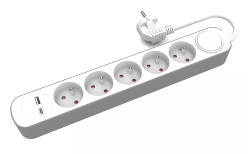 przedłużacz stały 5kr. gn. wtyczkowym i włącznikiem oraz gniazdami USB A, USB C, 3m PS-570WS+USBA+USBC/3 E