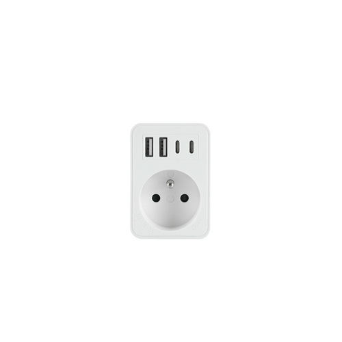 rozgałęźnik wtyczkowy jednokrotny R-1/2CA/K gniazda: 1x gniazdo okrągłe z uziemieniem. Złącza: 2xUSB A, 2xUSB C