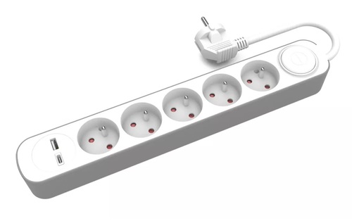 przedłużacz stały 5kr. gn. wtyczkowym i włącznikiem oraz gniazdami USB A, USB C, 1,5m PS-570WS+USBA+USBC/1,5
