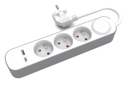 przedłużacz stały 3kr. gn. wtyczkowym i włącznikiem oraz gniazdami USB A, USB C, 5m PS-370WS+USBA+USBC/5 E