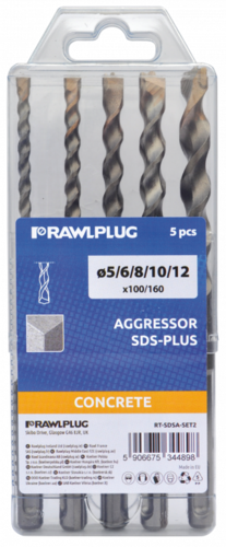 zestaw wierteł 5,6,8,10,12x100x160 AGGRESSOR SDS plus (op= 5szt.)