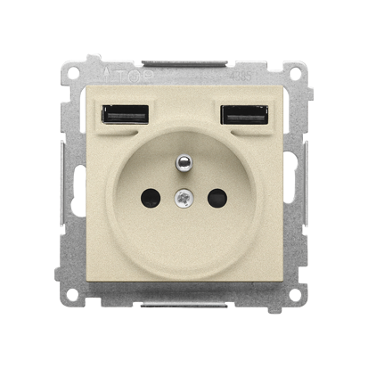 SIMON 55 gniazdo wtyczkowe z zintegrowaną ładowarką 2xUSB A (moduł), 2.1 A, 5 V DC, 230 V szampański mat