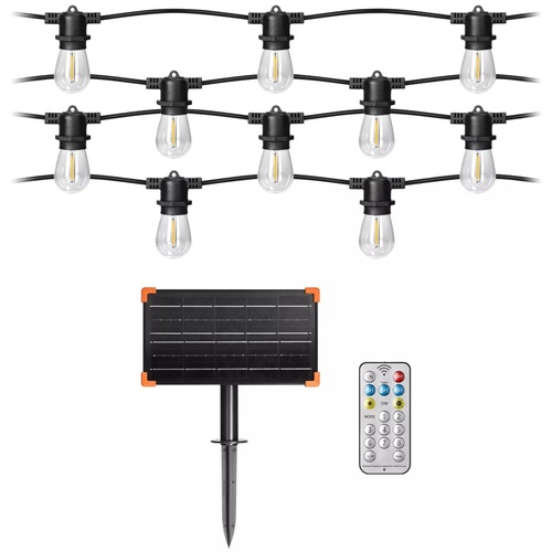 girlanda oświetleniowa solarna - 1 sznur 20 m (20 opraw) + 20 żarówek LED 0,1W E27, 3000K + 1 żarówka gratis