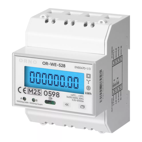 licznik energii elektrycznej 3-fazowy 100A, MID, 4 moduły, DIN TH-35mm