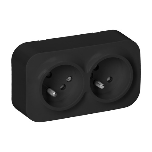 gniazdo podwójne ToDo 2x2P+Z, 16A/230VAC, IP20, czarny