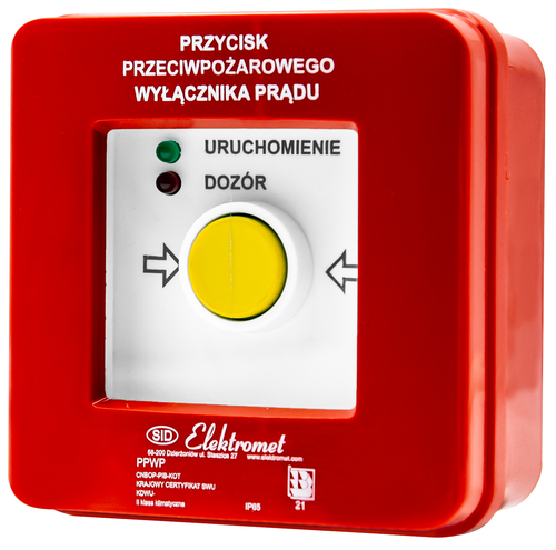 wyłącznik alarmowy PPWP-1s A 2 tory prądowe 12A NC-NO, natynkowy, samoczynny diody czerw/ziel 230V AC lub 24V DC